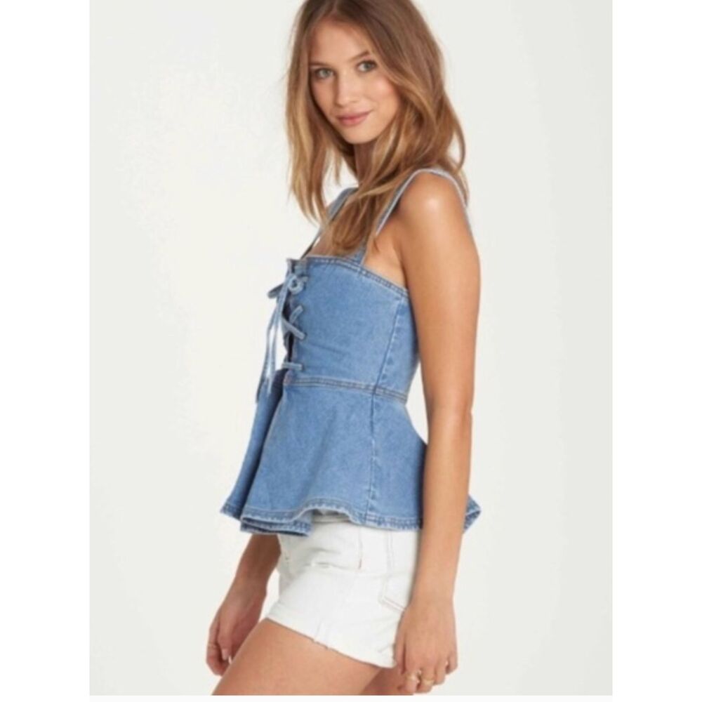Billabong Light Blue Denim Lace-Up Peplum Tank